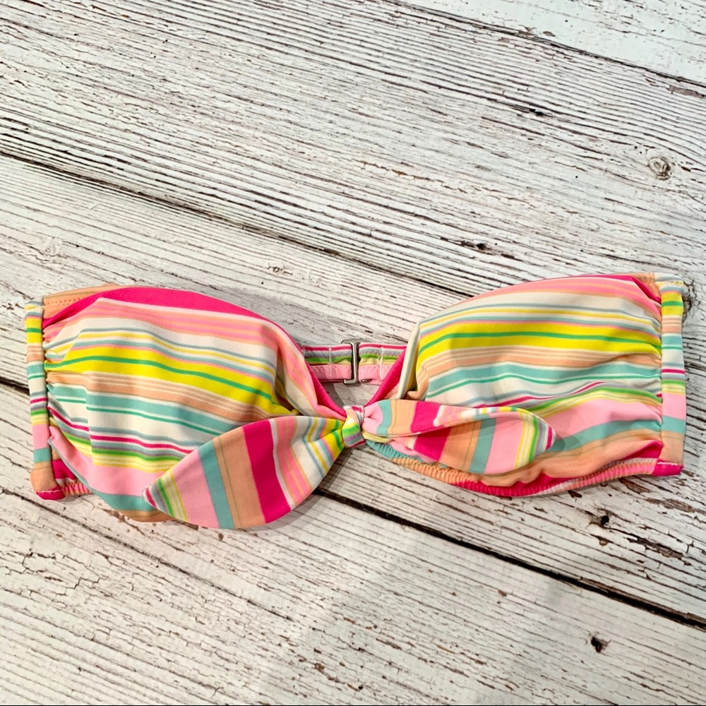 Victoria’s Secret striped bow bandeau swim bikini top M